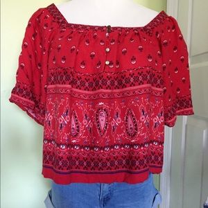 loose red crop top